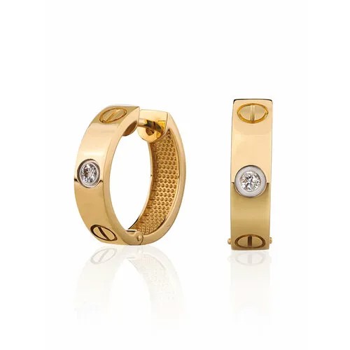 Серьги конго Гатамов, желтое золото, 585 проба, бриллиант, размер/диаметр 21.65 мм, золотой, желтый
