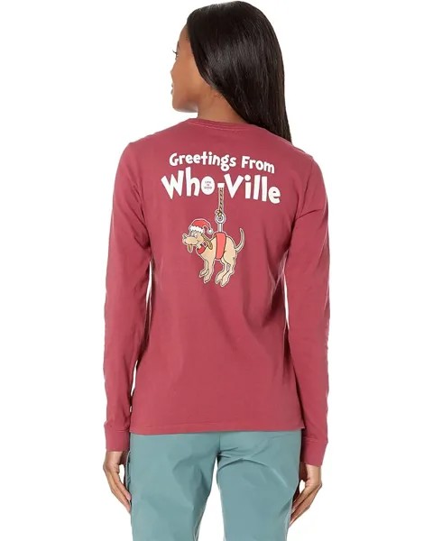 Футболка Life is Good Greetings From Who-ville Long Sleeve Crusher Tee, цвет Cranberry Red
