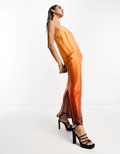 Оранжевое атласное платье макси с эффектом омбре Never Fully Dressed