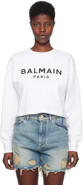 Белый свитшот с принтом Balmain, цвет Blanc/Noir