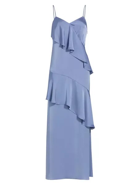 Атласное многоярусное платье макси Elsie Ramy Brook, синий