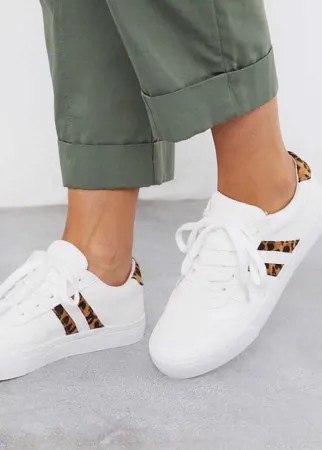 Белые кроссовки на шнуровке с леопардовыми полосками по бокам London Rebel-Белый