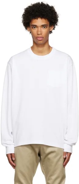 Белая хлопковая футболка с длинным рукавом sacai