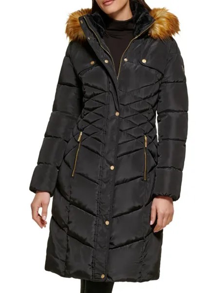 Пуховик с отделкой из искусственного меха Guess Black