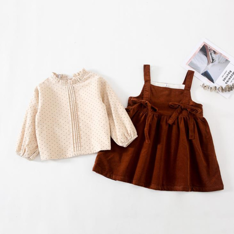 DFXD/высококачественная одежда в стиле принцессы для маленьких девочек; Комплект одежды в горошек с длинными рукавами и принтом плюшевая кофта с бархатной подкладкой рубашка + Толстая Вельветовая юбка в полоску комплект из 2 предметов