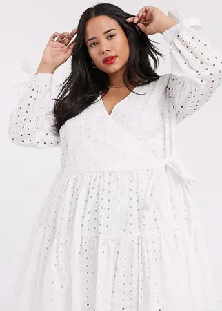 Белое платье-трапеция мини с запахом ASOS DESIGN Curve-Белый