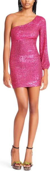 Мини-платье с пайетками на одно плечо Betsey Johnson, ярко-розовый