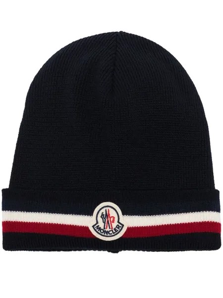 Moncler шапка с полосками и вышитым логотипом