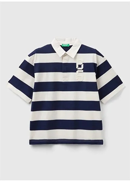 Темно-синяя - белая мужская футболка-поло 354XC301D Benetton, белый