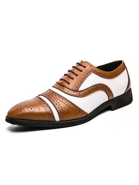Milanoo Men's Two Tone Brogue Oxfords Dress Shoes Brown