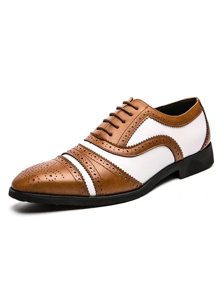 Milanoo Men's Two Tone Brogue Oxfords Dress Shoes Brown