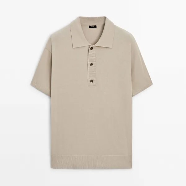 Футболка-поло Massimo Dutti Knit With Short Sleeves, бежевый