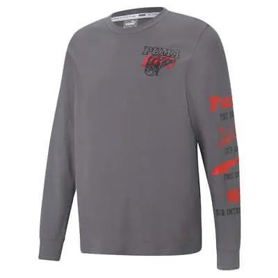 Puma Overtime Ls Graphic Long Sleeve Pullover Shirt Мужские серые повседневные топы 532095