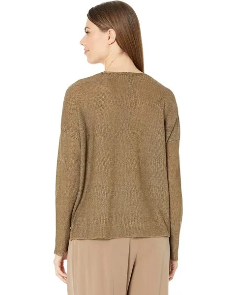Свитер Eileen Fisher V-Neck Flat Saddle Sweater in Organic Linen Delave, цвет Tarragon