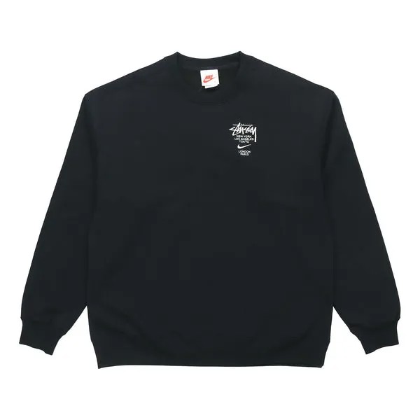 Толстовка Stussy x Nike Crossover Embroidered Alphabet Logo Loose Pullover Round Neck Fleece Lined Unisex Asia Edition Black, черный