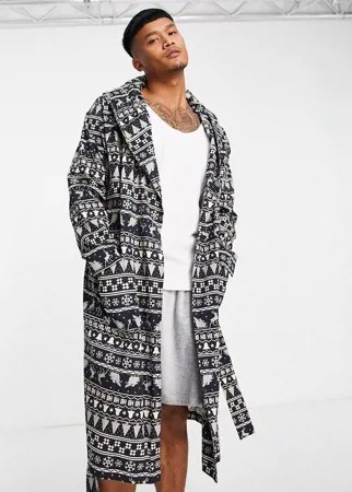 Новогодний халат с узором Фэйр-Айл ASOS DESIGN-Темно-синий