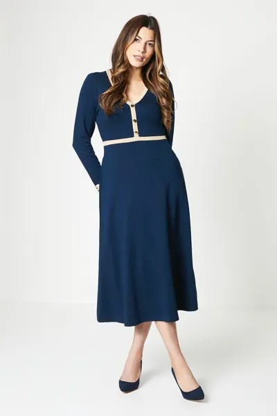 Платье миди Aline из джерси Ponte с контрастной окантовкой Wallis, темно-синий