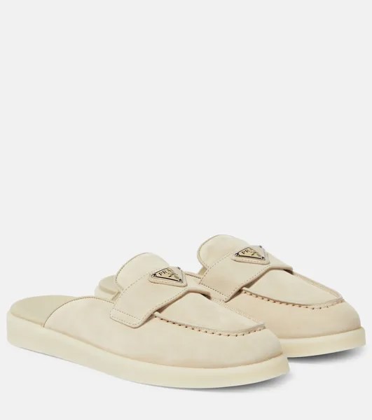Замшевые тапочки Saint Tropez с логотипом Prada, бежевый