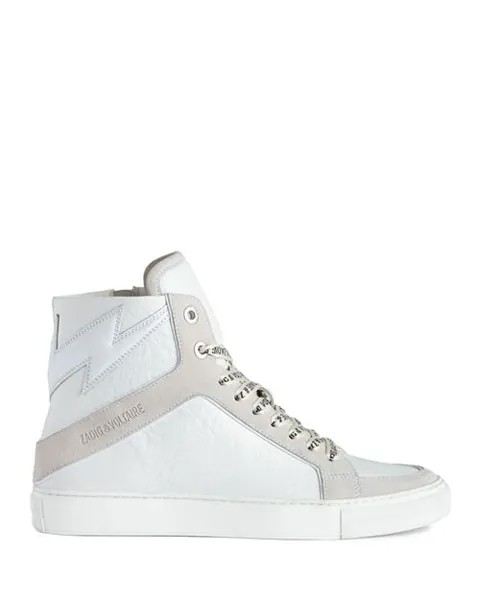 Женские кожаные высокие кеды с эффектом потертости Zadig & Voltaire, цвет White