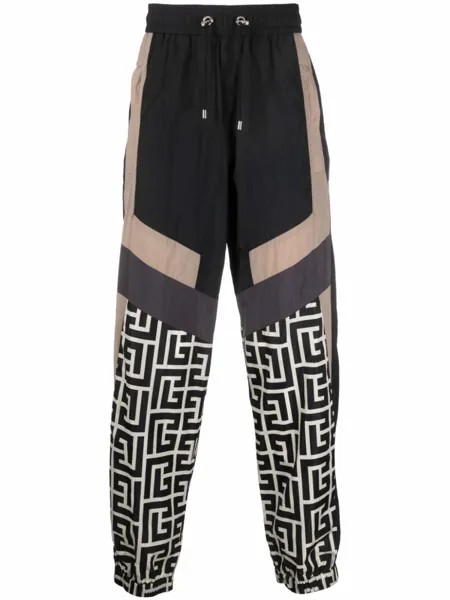 Balmain спортивные брюки в стиле колор-блок с монограммой, черный