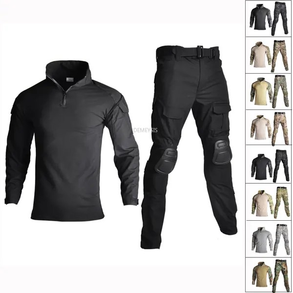 Тактическая камуфляжная униформа, мужская одежда Мультикам, уличная рубашка для страйкбола, пейнтбола, охоты, боевых действий + брюки с наколенниками