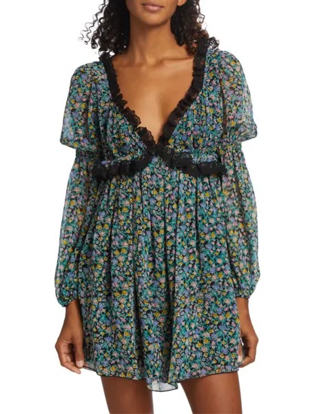 Мини-платье Pennie Babydoll Free People, цвет Green Combo