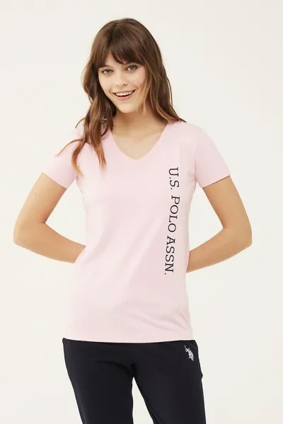 Домашняя футболка со шпицем и логотипом U S Polo Assn , розовый