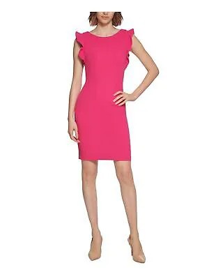 CALVIN KLEIN Женское розовое вечернее платье-футляр розового цвета с оборками и круглым вырезом 4