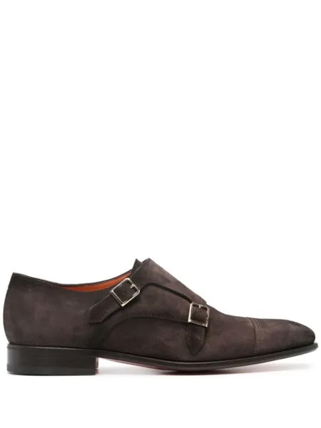 Santoni туфли монки с пряжками, коричневый