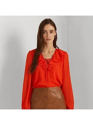 LAUREN RALPH LAUREN Женская оранжевая блузка с завязками и длинными рукавами и V-образным вырезом, XL