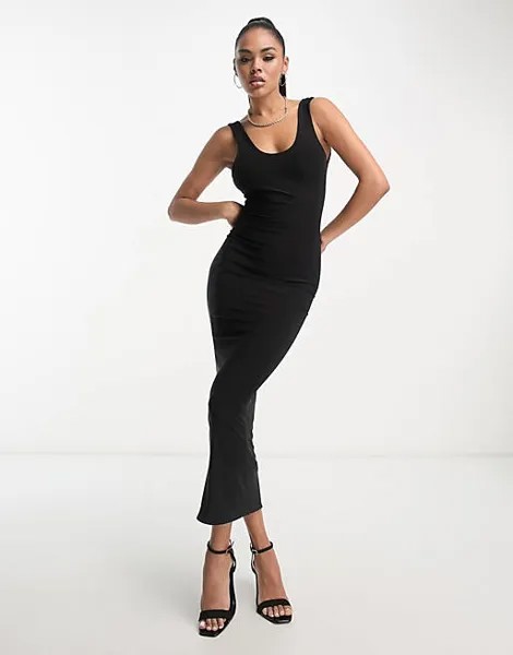 Черное платье макси со скульптурным вырезом и овальным вырезом Fashionkilla