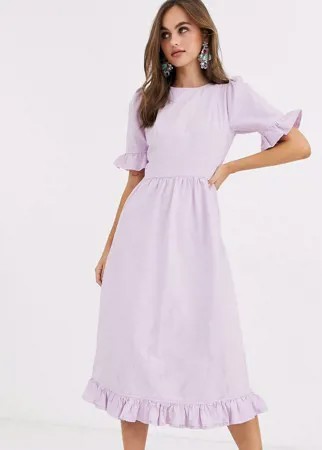 Джинсовое платье с оборками лавандового цвета ASOS DESIGN-Фиолетовый
