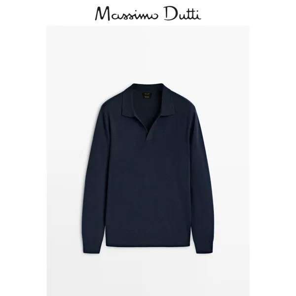 Свитер мужской Massimo Dutti с воротником-поло, темно-синий