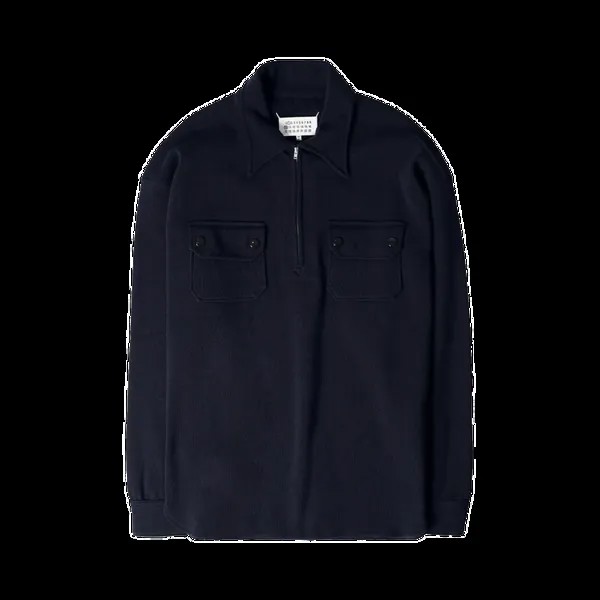 Рубашка Maison Margiela Long-Sleeve Zip Up Polo 'Navy Blue', синий