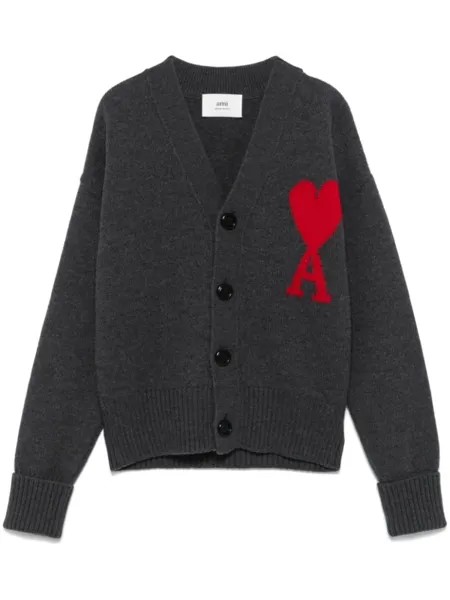 AMI Paris кардиган с монограммой Ami de Coeur, серый