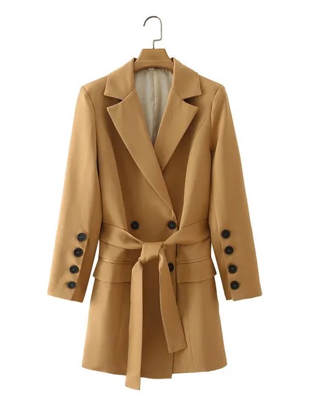 Milanoo Women Blazer Stylish Polyester Turndown Collar Pockets Long Sleeves Oversized Long Overcoat