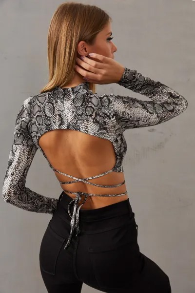 Женская укороченная блузка с открытой спиной и змеиным узором LPP1131 Cool & Sexy, бежевый