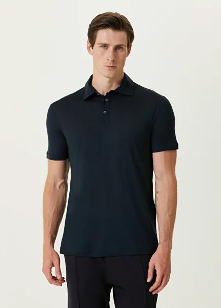 Темно-синий трикотаж с воротником-поло и короткими рукавами Emporio Armani