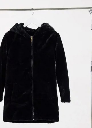 Пальто из искусственного меха с капюшоном Brave Soul Petite bernie-Черный