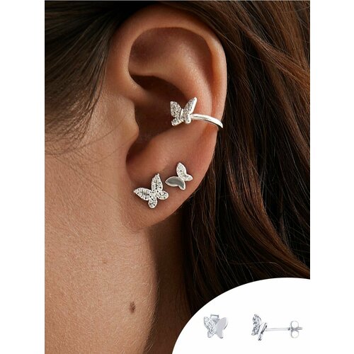 Серьги пусеты MIESTILO, серебро, 925 проба, родирование, фианит, серебряный