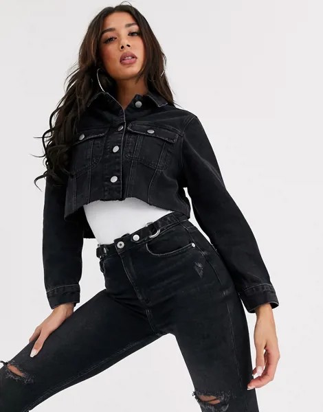 Черная короткая джинсовая куртка ASOS DESIGN-Черный