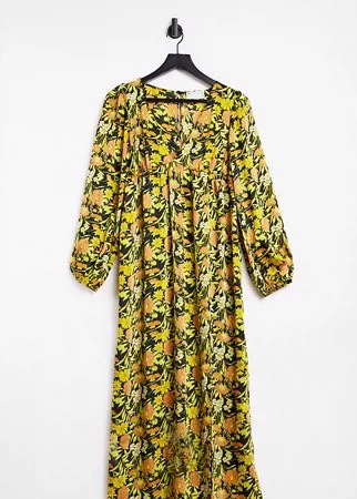 Платье миди с глубоким вырезом и цветочным принтом в стиле 70-х ASOS DESIGN Maternity-Многоцветный