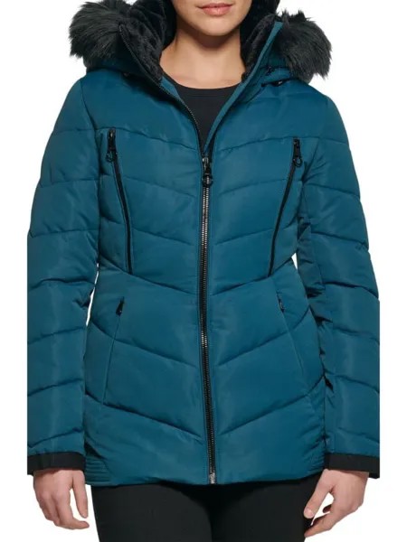 Пуховик с капюшоном на подкладке из искусственного меха Guess Teal
