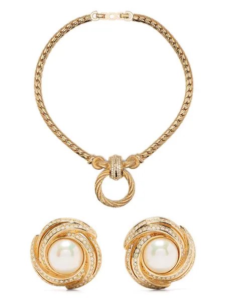 Christian Dior комплект 1970-х годов из колье и серег со стразами