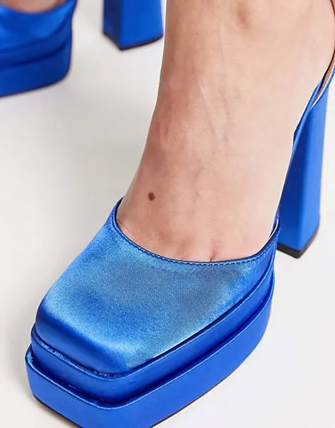 Голубые атласные туфли на двойной платформе RAID Amira