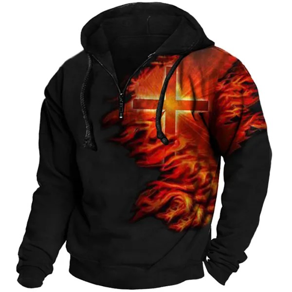 Мужская толстовка с капюшоном на молнии в стиле ретро Flame Cross Faith