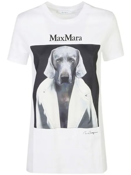 Max Mara хлопковая футболка с принтом собаки, белый