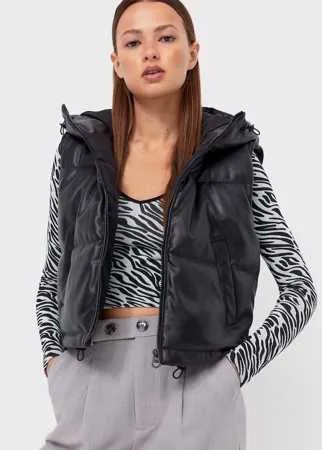 Stradivarius Короткий Стеганый Жилет Из Искусственной Кожи Черный Xs