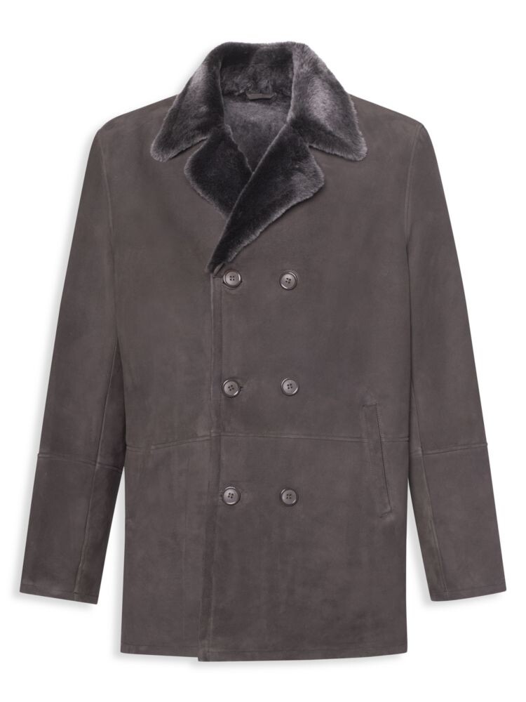 Двубортное пальто с отделкой из овчины Wolfie Furs, цвет Brown Frost