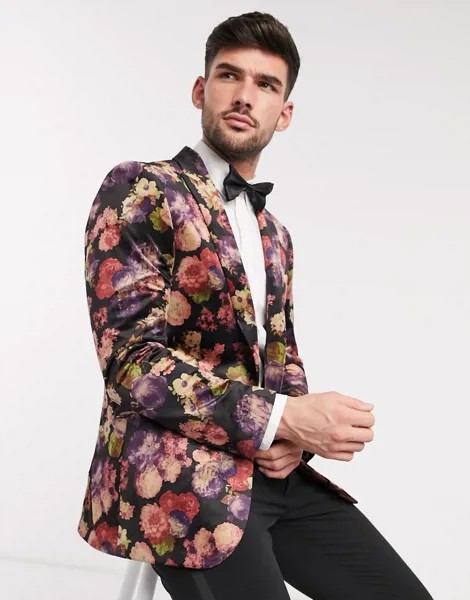 Бархатный пиджак с цветочным принтом Harry Brown-Черный цвет